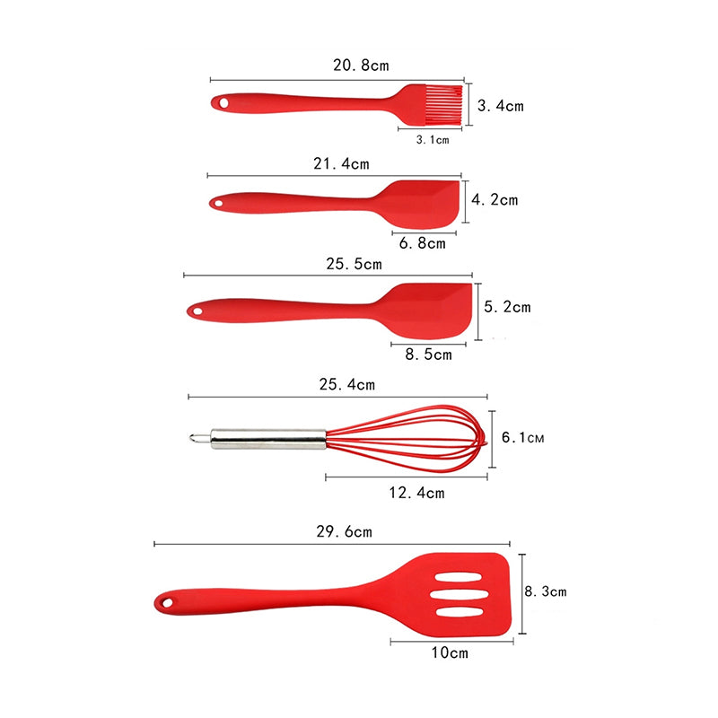 Kochbesteck | Silikon | 5er Set | Küchenhelfer I Rot