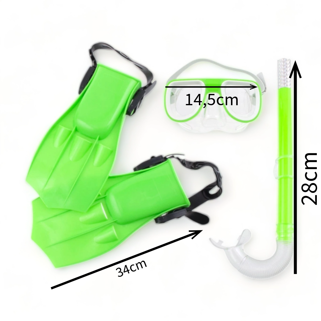 Kinder Tauch - Komplettset | Schnorchel | Taucherbrille | Flossen