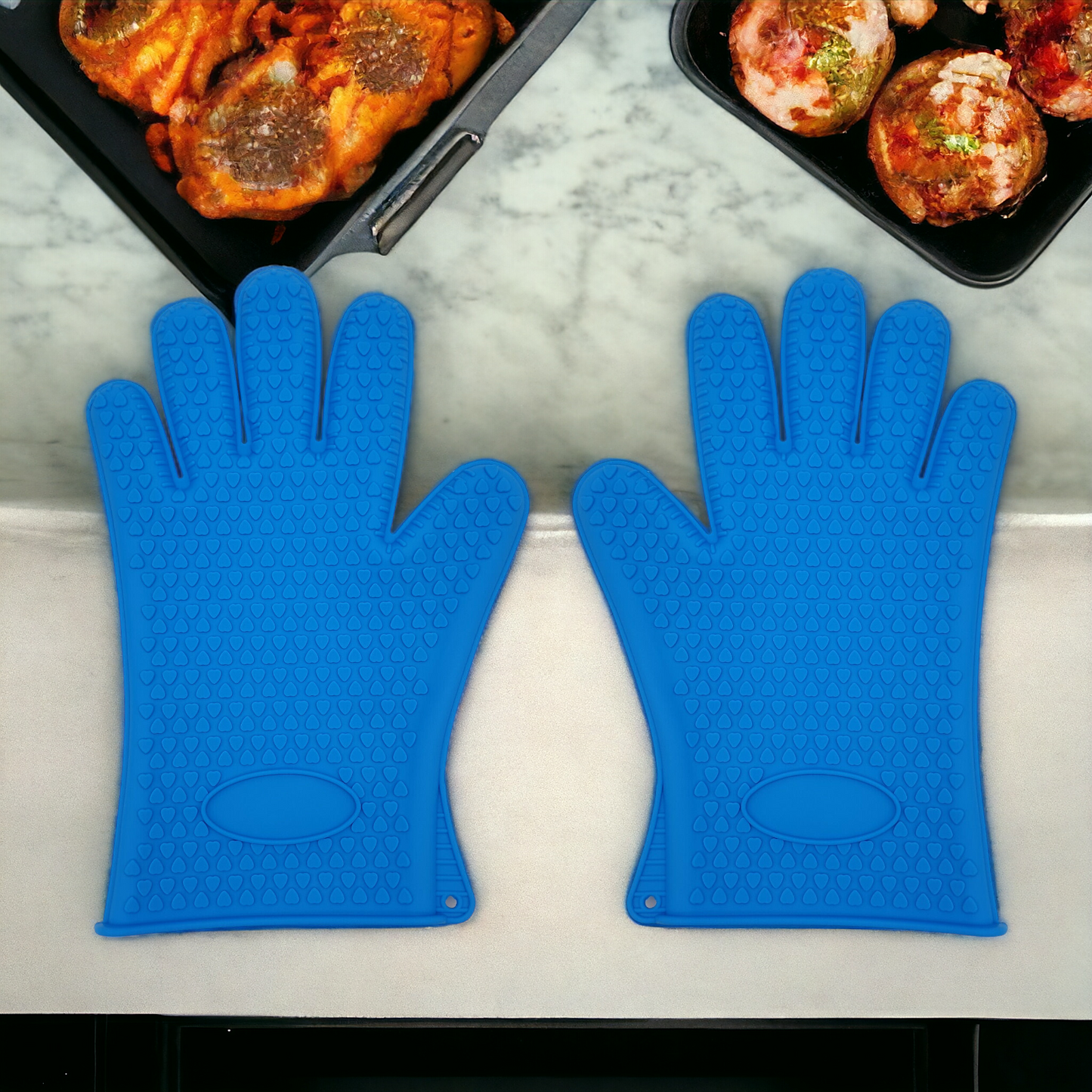 Backofenhandschuhe | Silikon Handschuhe | 2 Stück | Hellblau