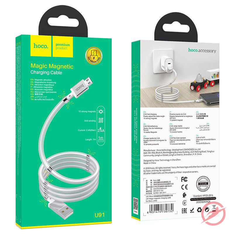 USB Kabel | Micro USB auf USB | Magnete | Weiß | Ladekabel | 1m