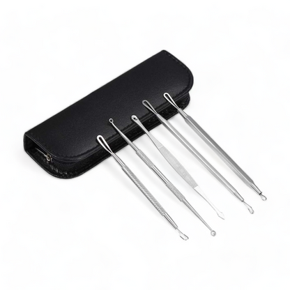 Mitesser Entferner - Set | Kunstleder Case | 5er Set