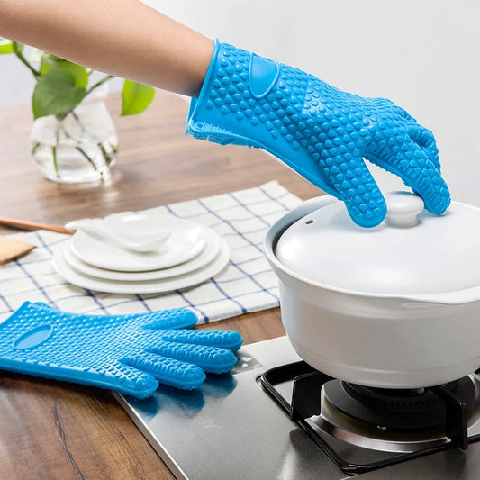 Backofenhandschuhe | Silikon Handschuhe | 2 Stück | Hellblau