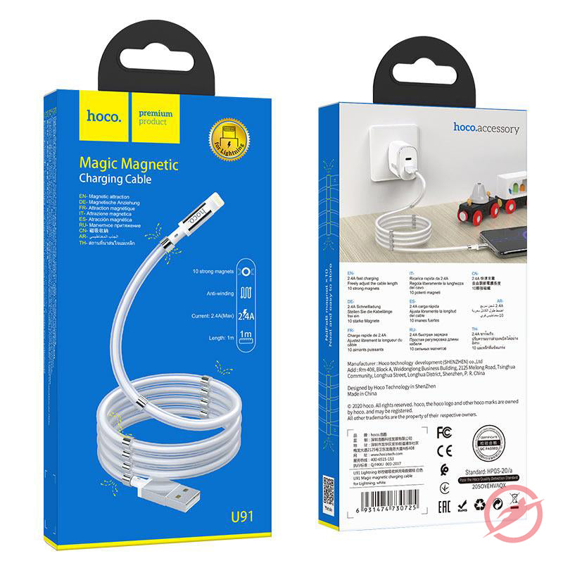 USB Kabel | Lightning auf USB | Magnete | Weiß | Ladekabel | 1m