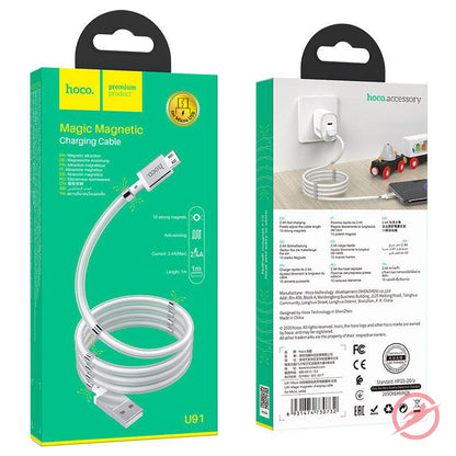 USB Kabel | Micro USB auf USB | Magnete | Weiß | Ladekabel | 1m